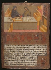 Ekonomichef och skribent vid sitt skrivbord i Biccerna (revenue office) (tempera på panel)